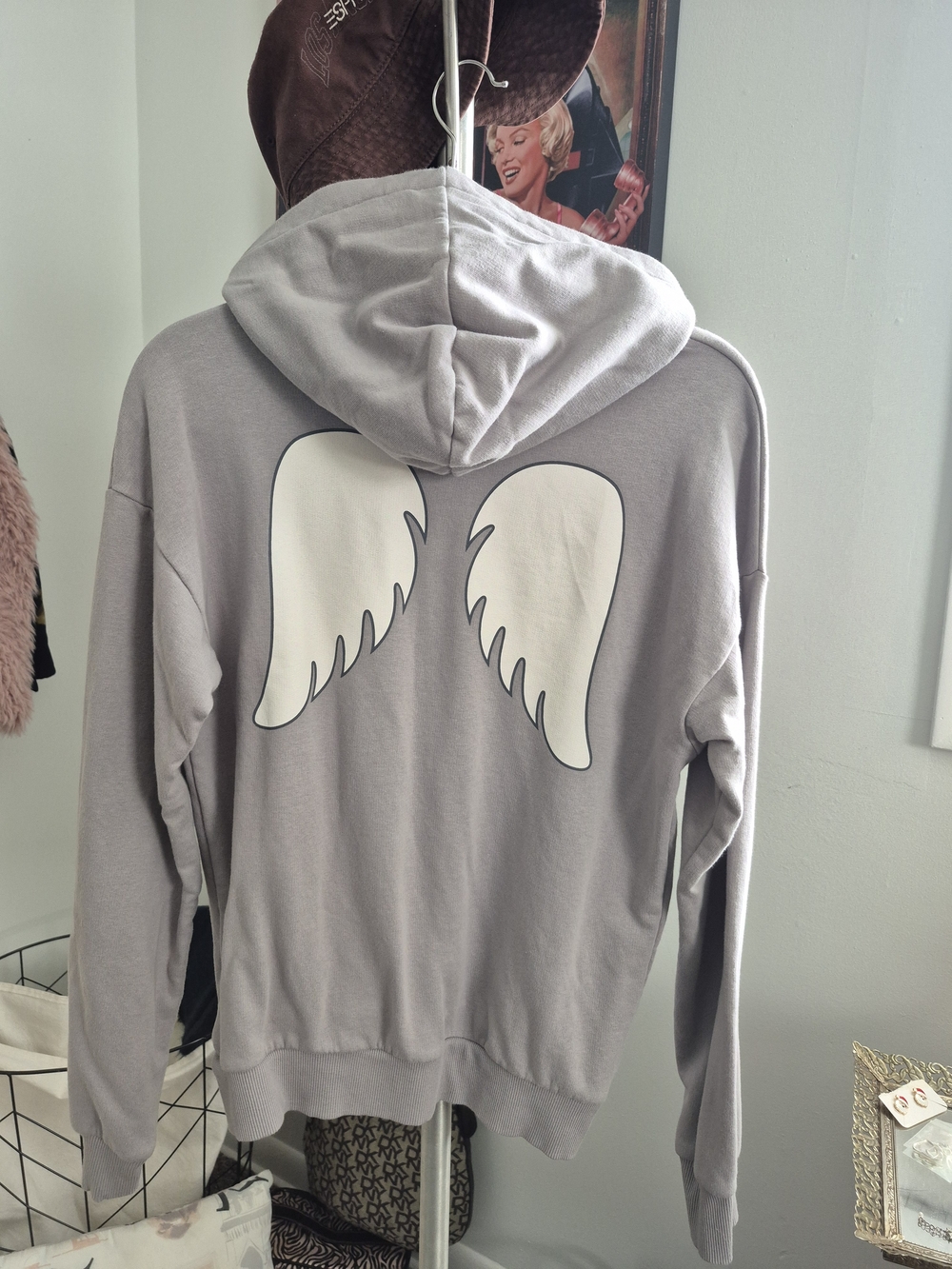 Gray Hooded Woman's Sweater with Character Graphic - Picture 3 of 6